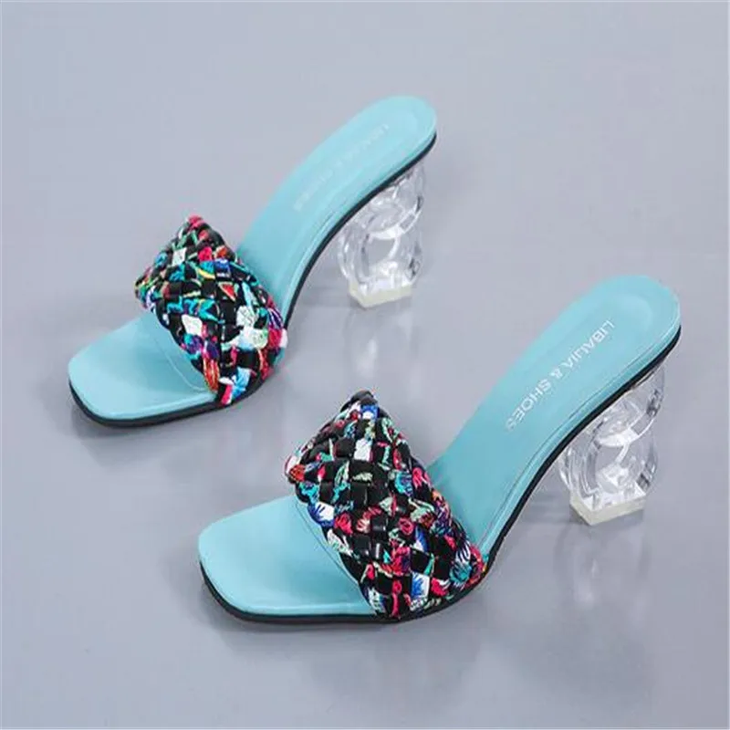 

Fashion Strange Style Heel PVC Transparent Clear Women Sandals Peep Toe Summer New Design Slippers Weave Outdoor Women Shoes