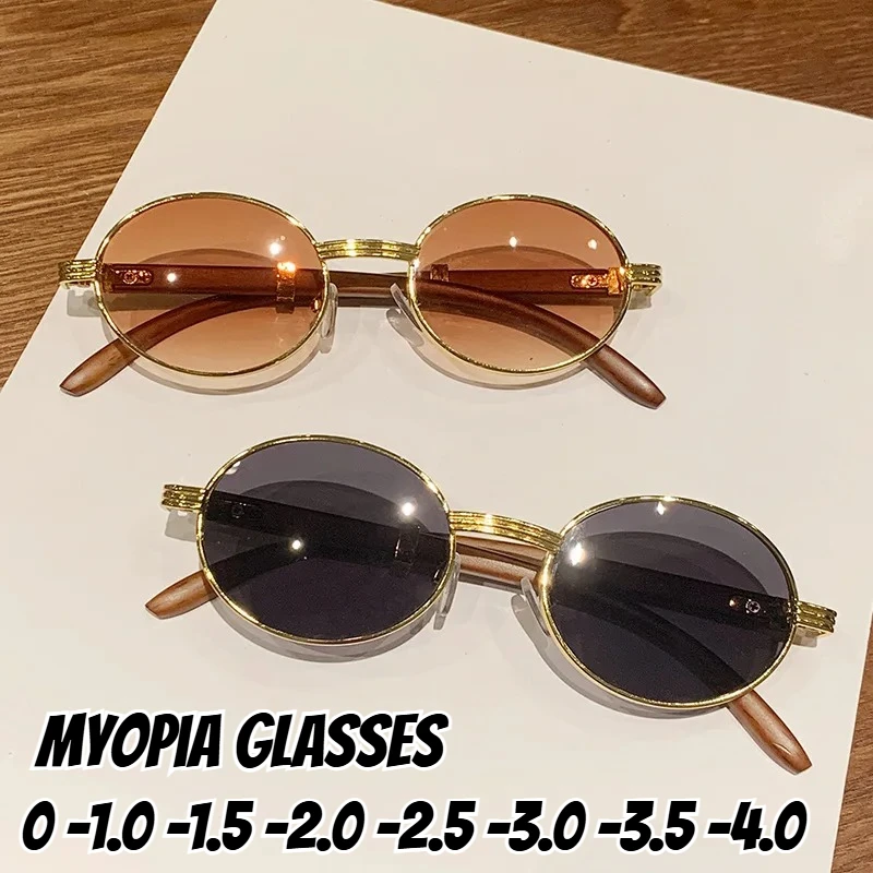 

Unisex New Luxury Retro Oval Frame Myopia Glasses Men's New Fashion Outdoor Driving Travel UV Protection Sunglasses -3.5-4.0