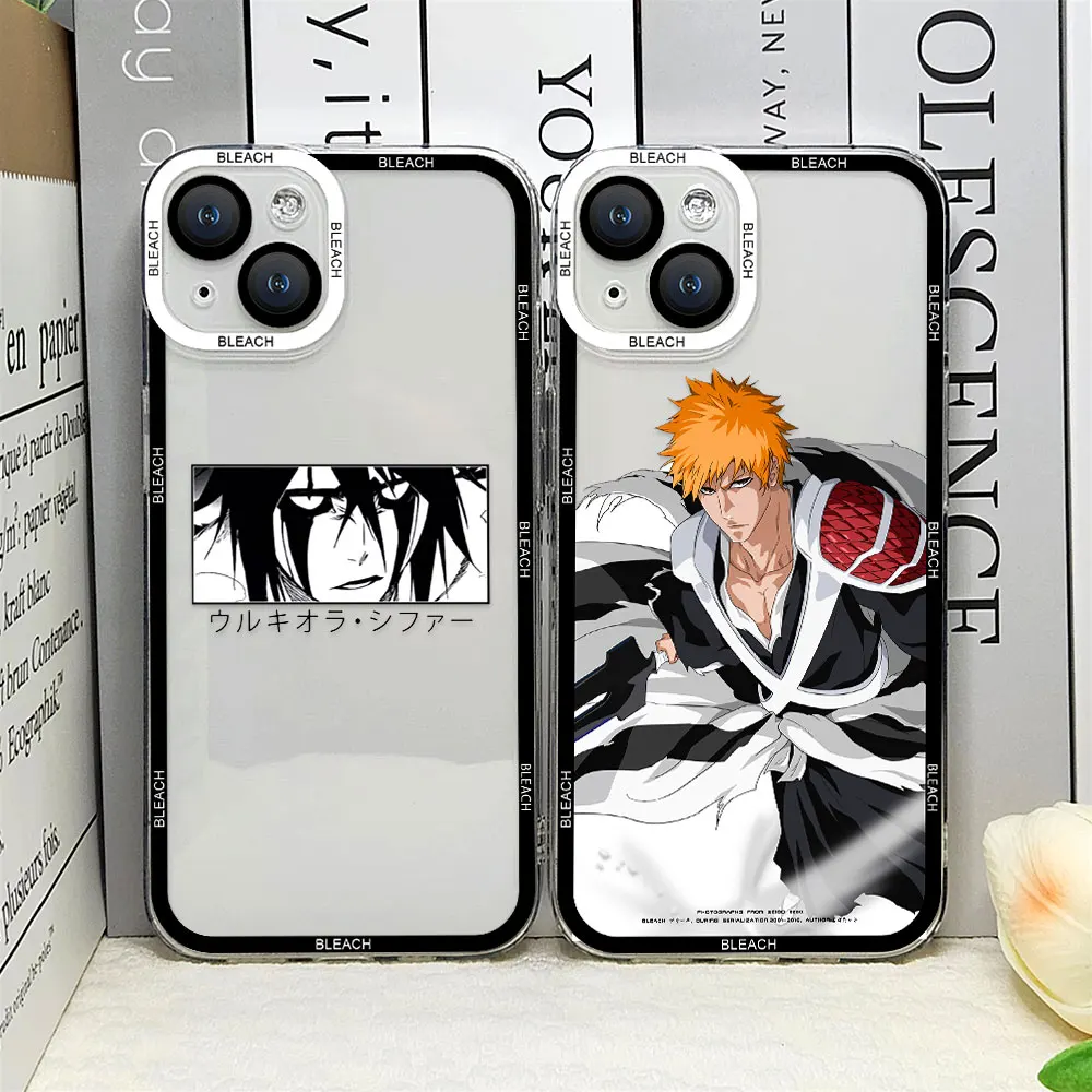 Anime Bleach Kurosaki Ichigo Phone Case for IPhone 15 14 13 12 11 Mini Pro Max X XR XS MAX 7 8 Plus SE2 Transparent Cover Fundas