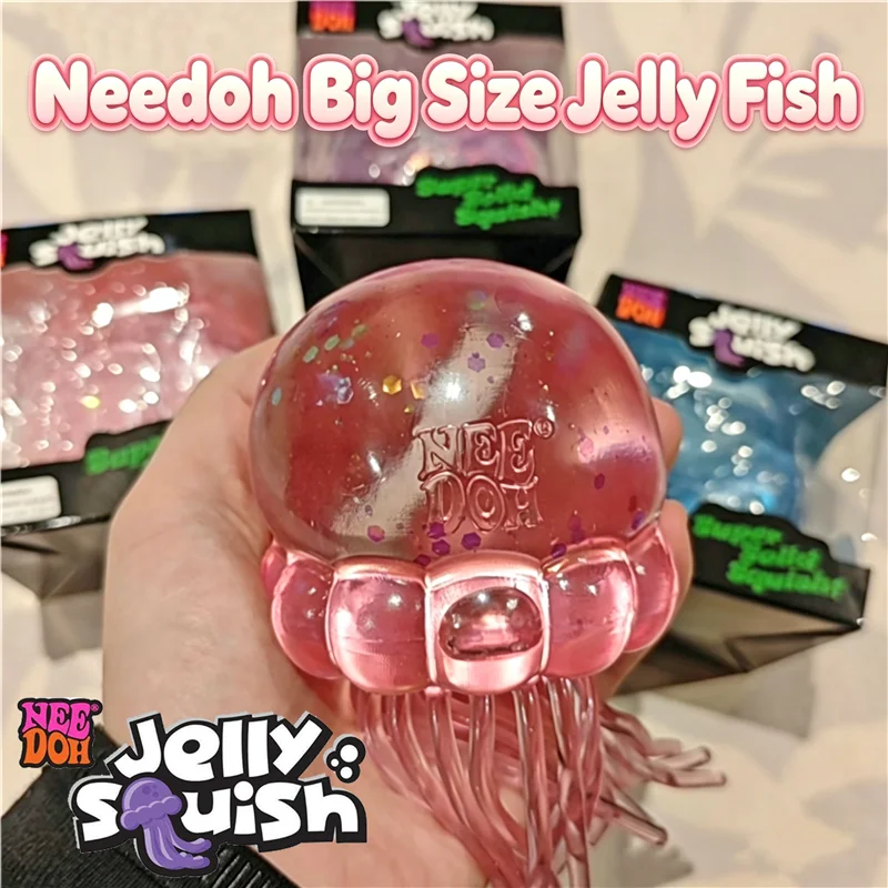 Needoh Jellyfish Squid Large Toy Soft Glitter Squishy Stress Relief Fidget Calm Down Maltose Slow Rise Toy For Autism ADHD Gift