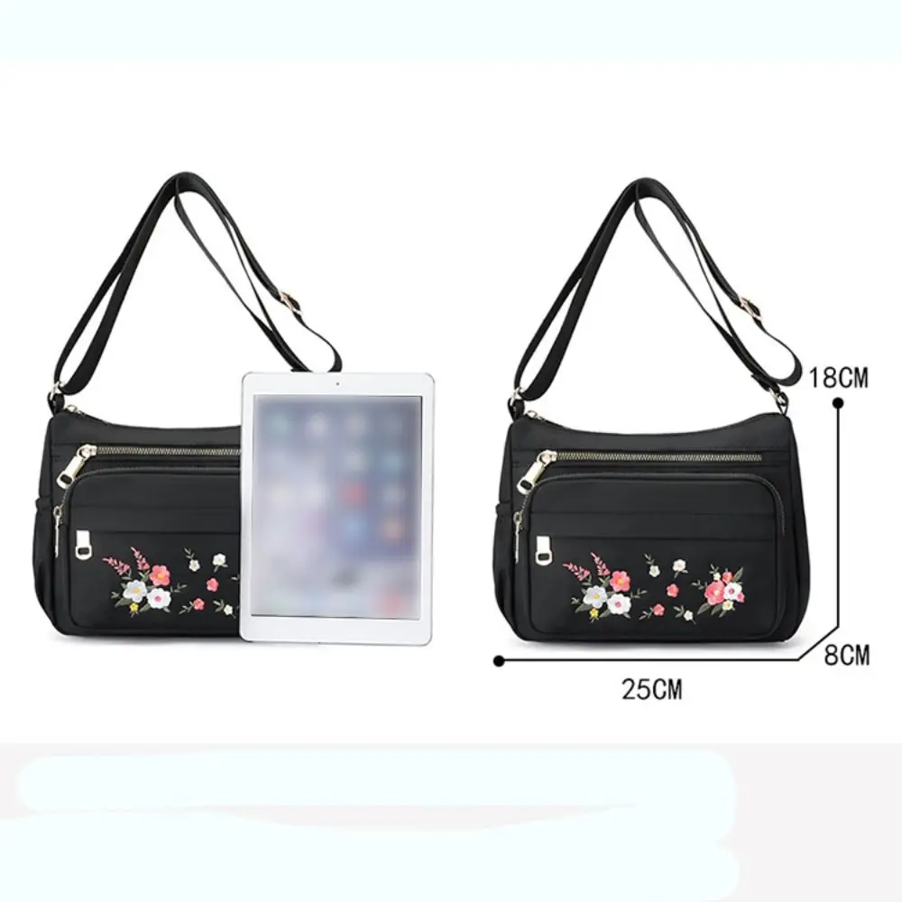 Embroidery Flowers Ladies Crossbody Bag Fashion Solid Color Large Capacity Shoulder Bag Lightweight Zipper Women Handbag