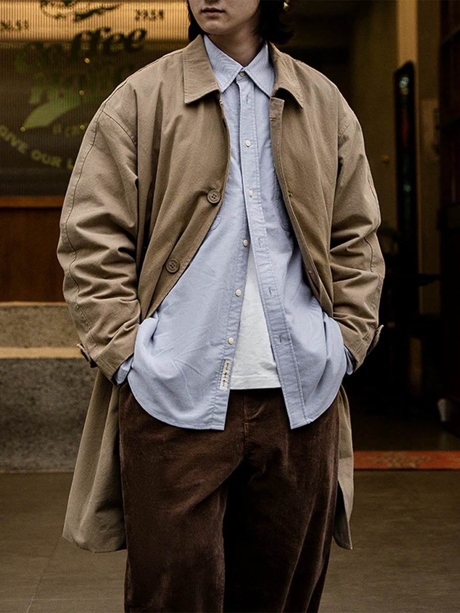 Vintage Style Men's Long Coat Casual Loose Fit Collar up Windbreaker Autumn Winter Cotton Blend Single Button Closure Jacket