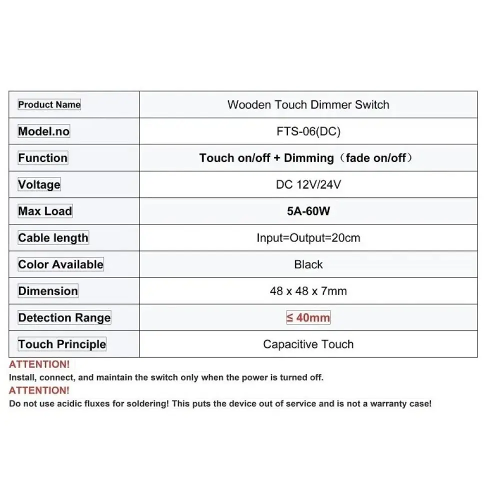 Practical DC12V 24V Smart Sensor 5A 60W Penetrable Touch Switch Wood Board LED Light Switch for Cabinet LED Light