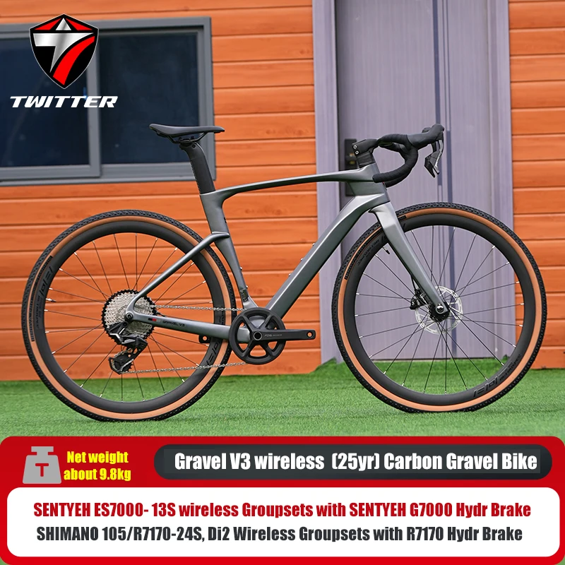 TWITTER Wireless Carbon Gravel Bike SENTYEH ES7000-13S R7170-24S Di2 Electronic Shifting 700*40C Hydr Disc Brake Bicycle