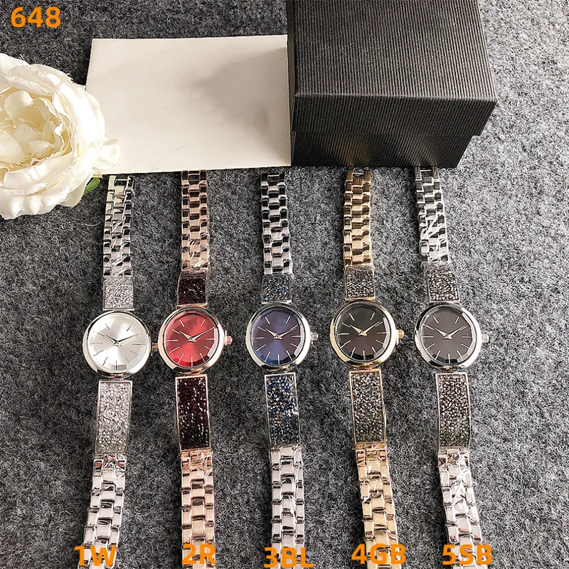 Relojes de pulsera de marca de moda para mujer y niña, diseño de gemas coloridas rectangulares hermosas, reloj de banda de Metal de acero S72, nuevo