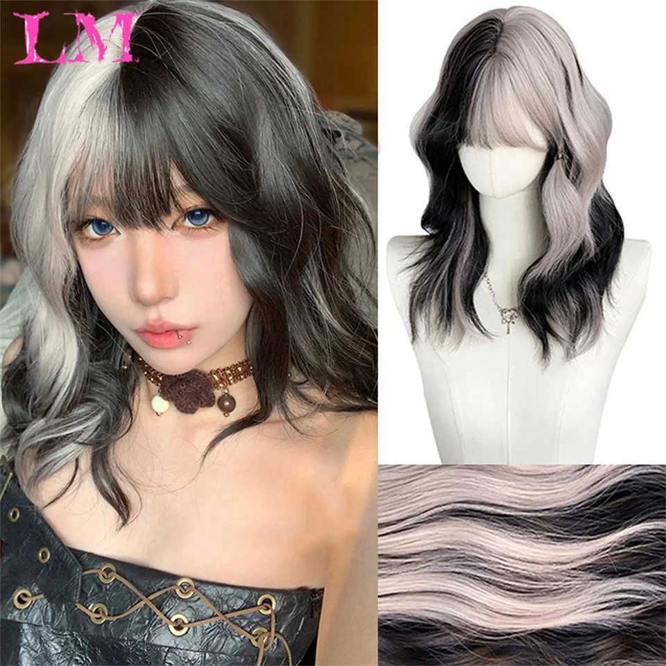 LM Synthetic Wig European And American Fake Hair Network Celebrity Women's Double Black And White Long Roll Corn Hot In The Wate