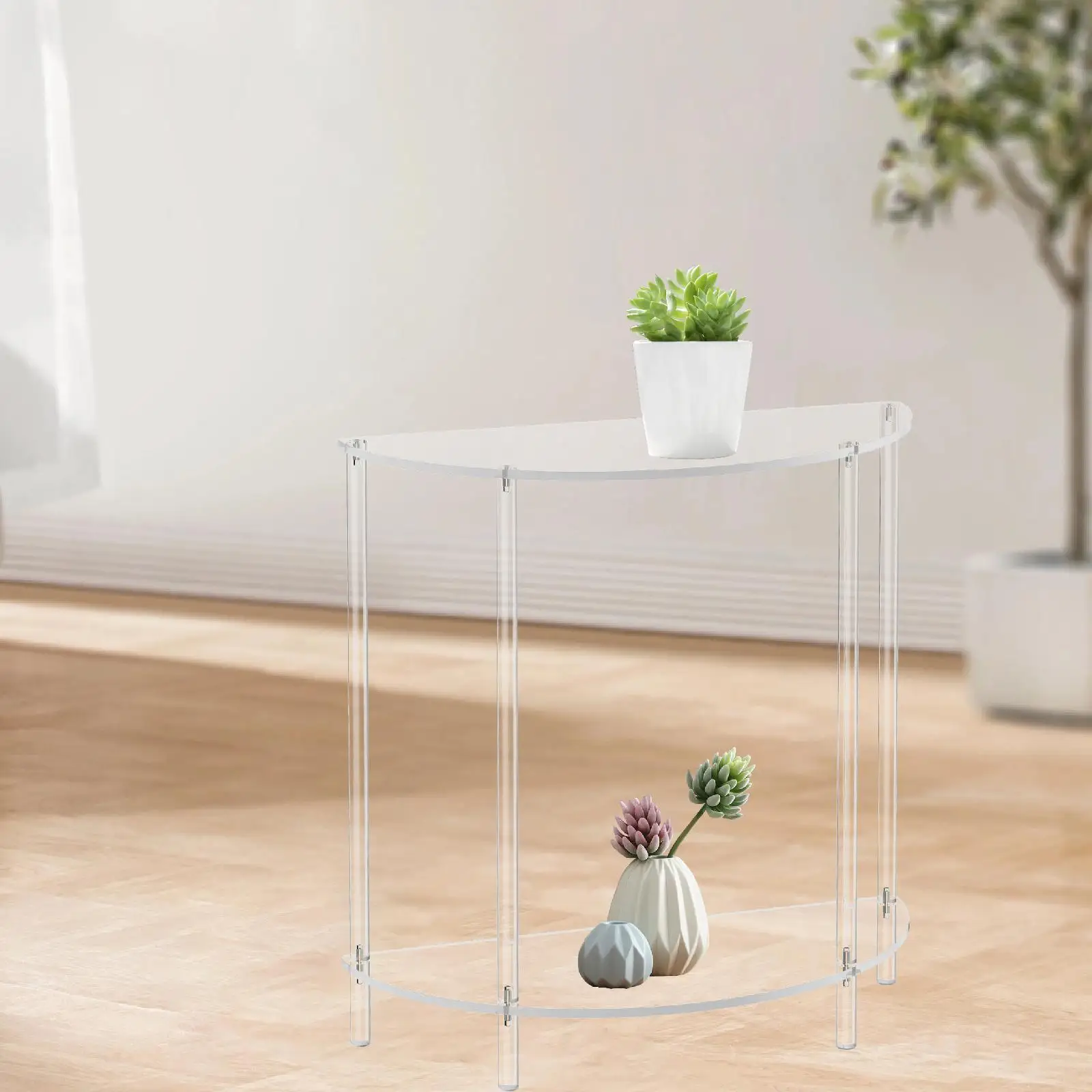 Acrylic Side Table Two Tier Compact Modern Nightstand for Sofa Home Small Space Furniture