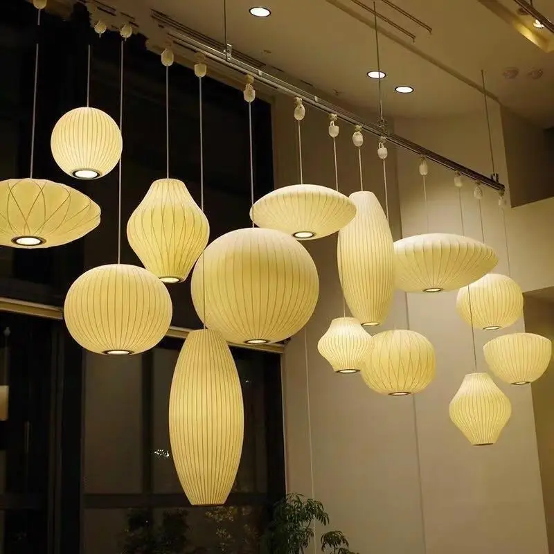 Luces colgantes de tela nórdica, lámparas colgantes de seda blanca de diseñador para sala de estar, restaurante, Hotel, cafetería, interiores, Bar,