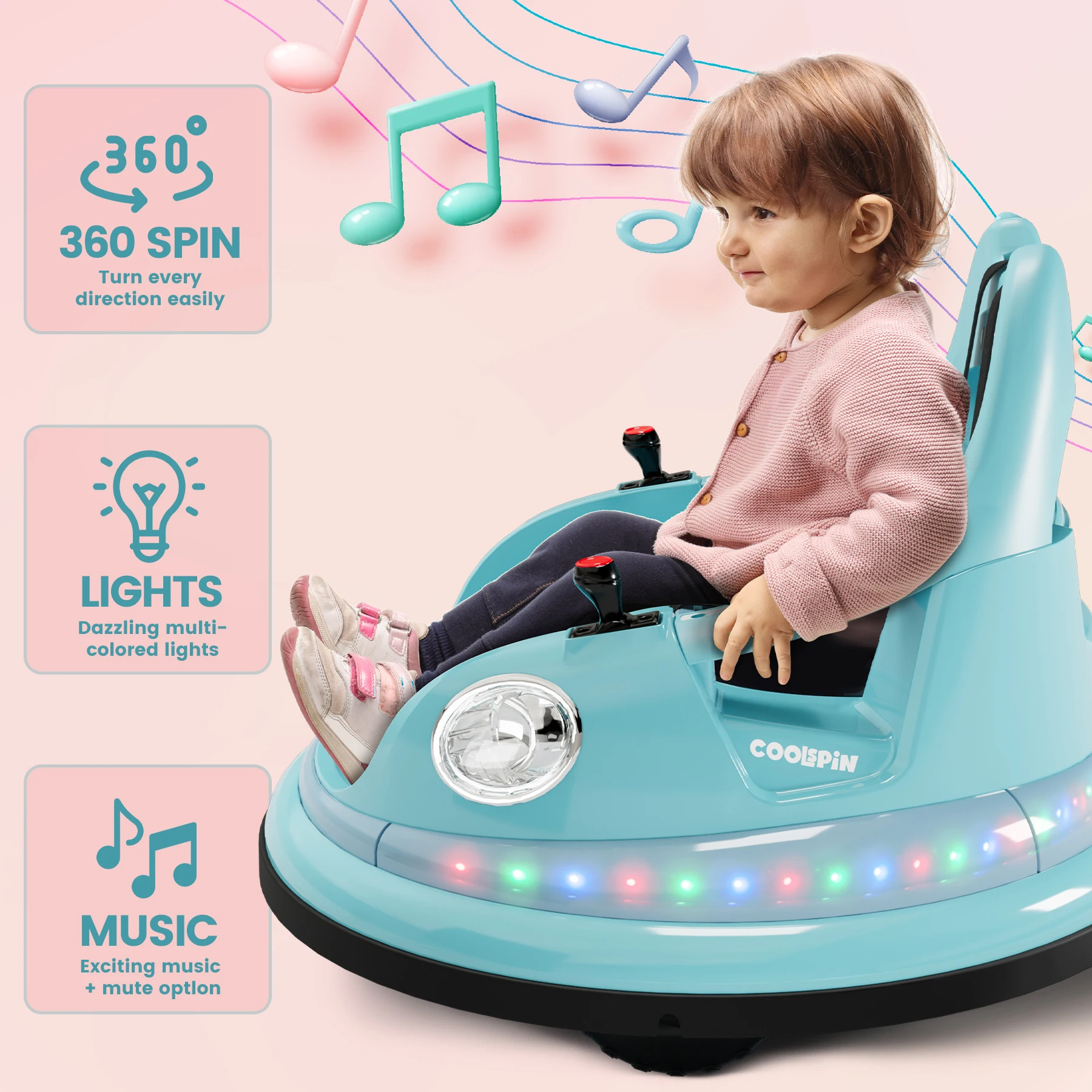 Ride on Bumper Car for Kids, 12V Electric Ride on Toy, Kids Electric Vehicle with Parent Remote Control, Lights, Music, 360° Spin, 2-Speed, 2 Driving Mode Bumping Car