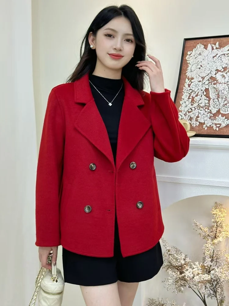 Modischer Großer Loser Wollmantel für Damen Herbst Winter Neu Maßgeschneiderter Revers-Mantel aus Polyesterfaser