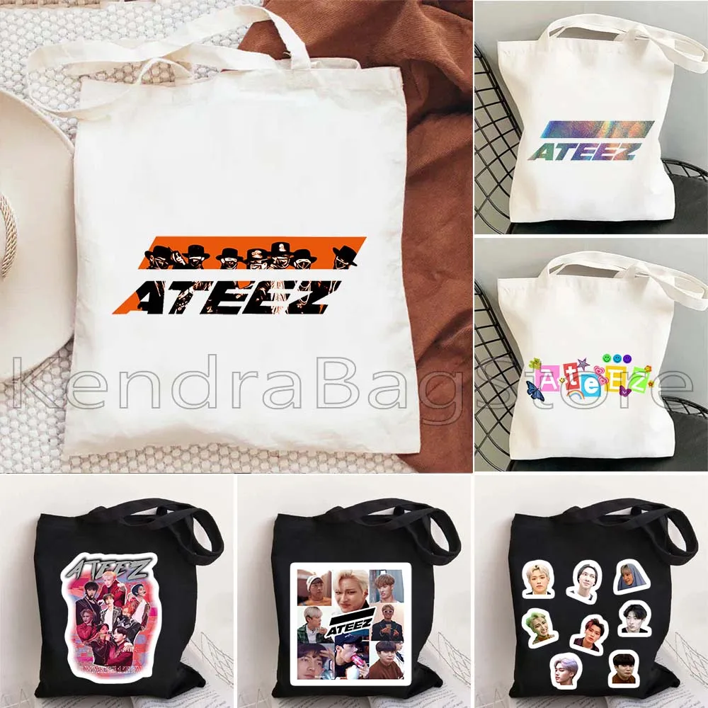 

RETRO ATEEZ Members KPOP San Mingi Yunho Seonghwa Cute Gift Men Women Shopper Tote Bag Girl Handbag Shoulder Canvas Shopping Bag