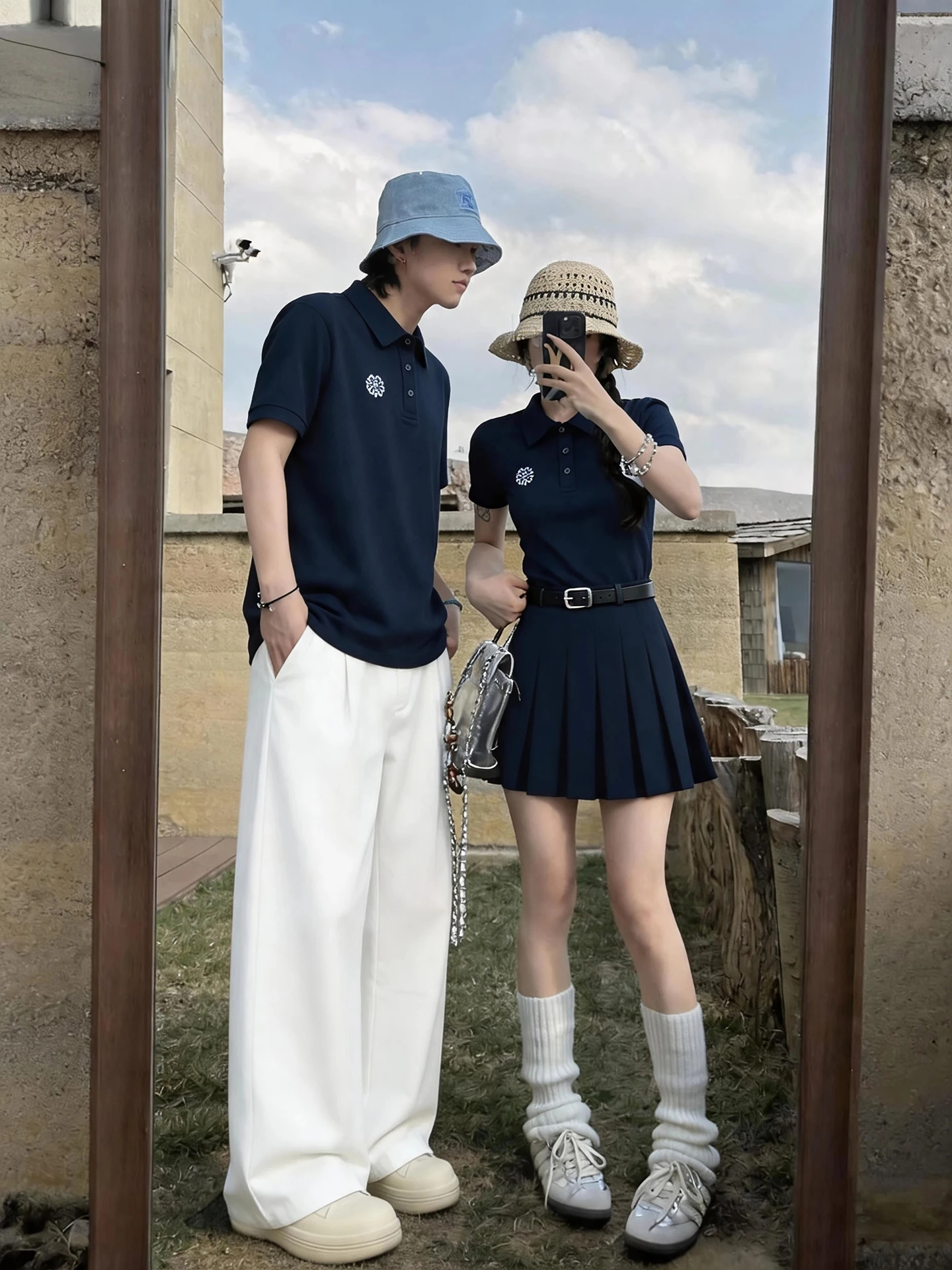 Unique Design Couple Matching Summer  Neck Short Sleeve T-Shirt And Short Skirt Slimming Dress Casual Wear for Men And Women