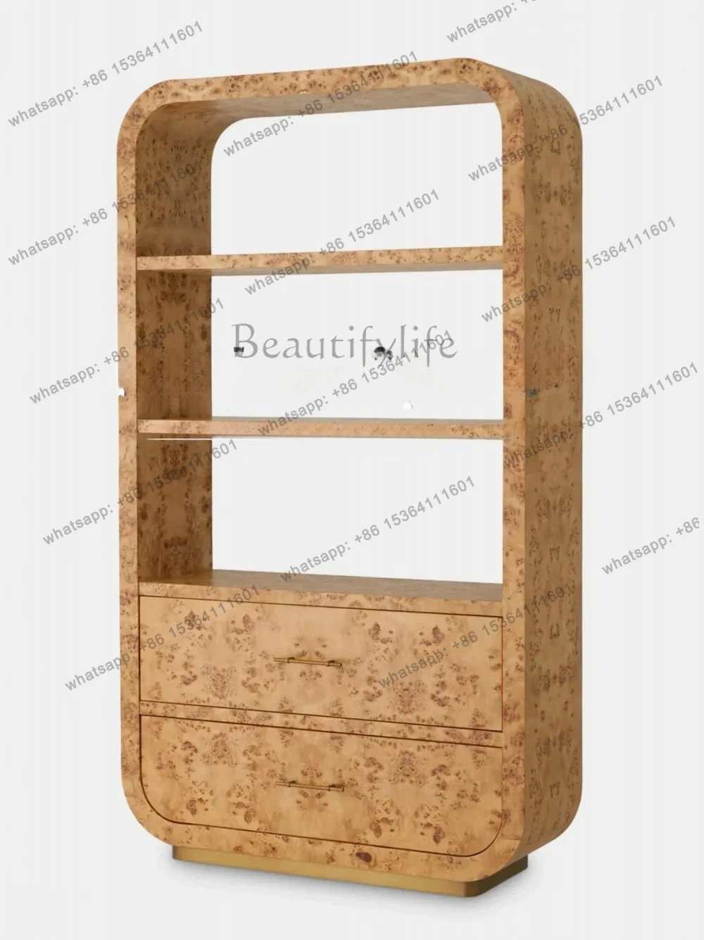 

French medieval solid wood tree tumor pattern shelf living room art decoration cabinet designer bookcase