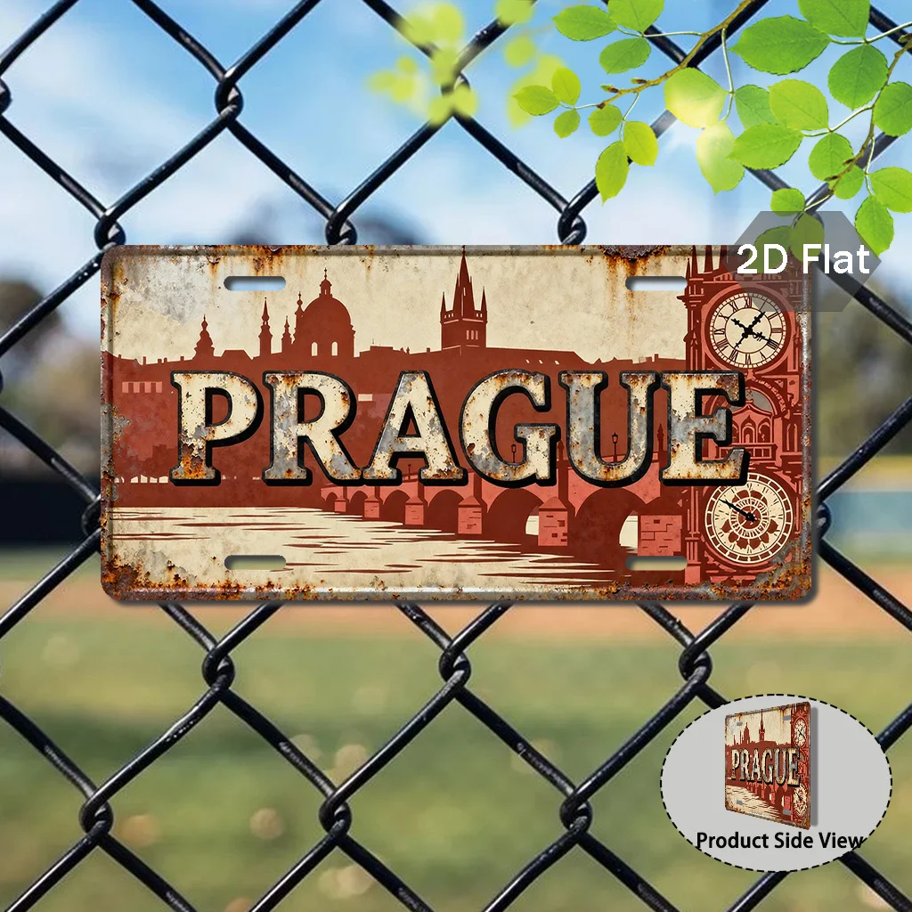 2D Flat Print, 1pc, Vintage Sign for Decorative Use Only, External Accessory (29.97 cm X 14.99 cm), Travel Sign from Prague, Ret