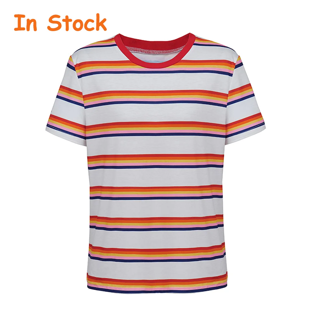 In Voorraad TV Will Byers Cosplay Max Mayfield Cosplay Meisje Jongen Regenboog Gestreept T-shirt Casual Korte Mouw Top Student Koreaanse Tee