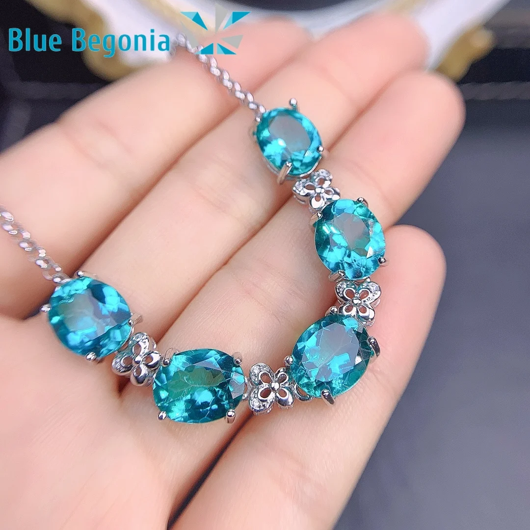 Natural Paraiba Topaz Bracelet 24pcs 4*6mm Gemstone Bracelets for Women Premium Engagement Wedding Jewelry Gifts