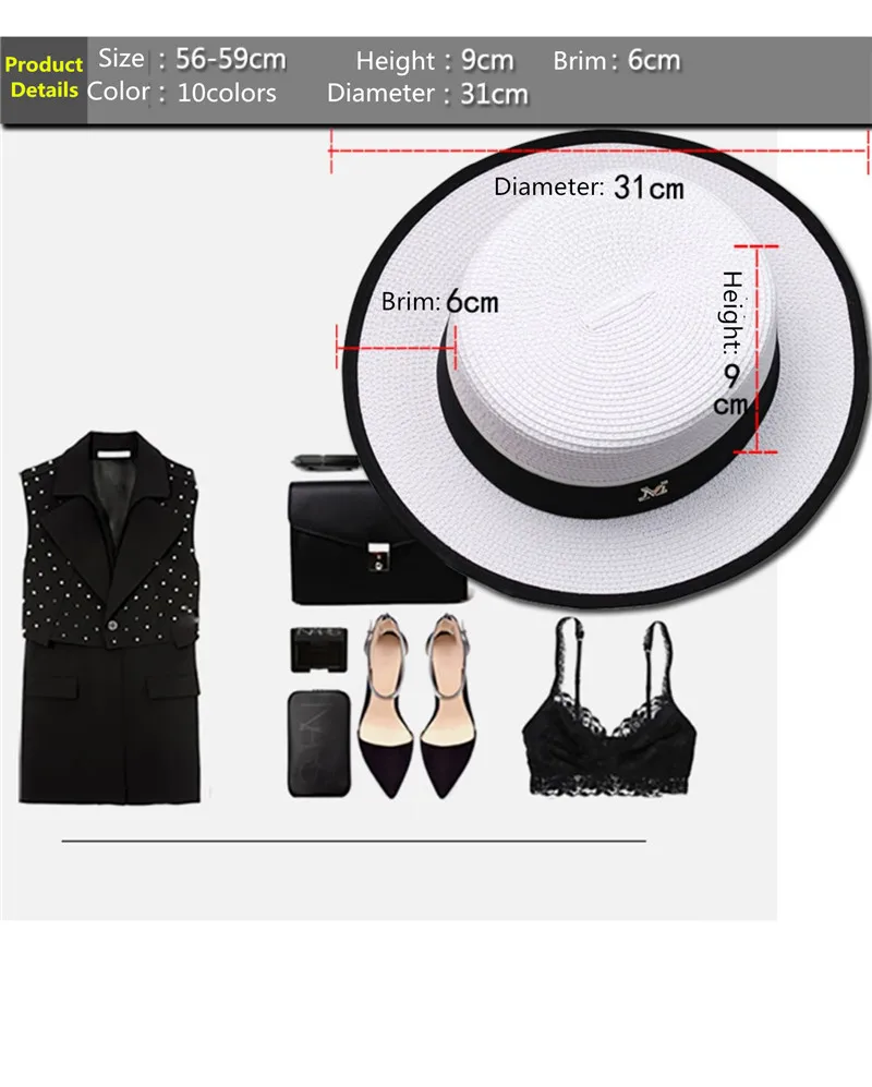 Sommer Outdoor M-Buchstabe Strass Flacher Rand Sonnenhüte Sommer Damen Bowler Hut Strohkappe für Reisen und Einkaufen – Detail 15