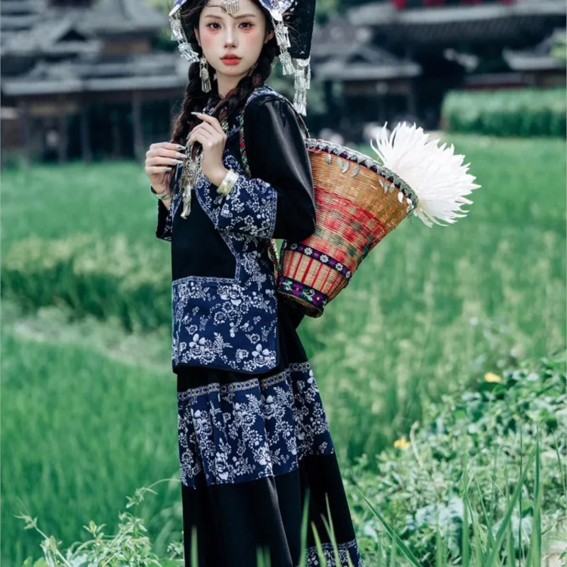 Ropa exótica femenina Buyi batik sombreros estilo étnico casual uso diario nueva fotografía