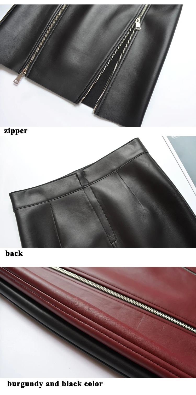 Locomotive Skirt Women 2023 Genuine Leather High Waist Burgundy Wrap Jupe Mujer Personality Zipper Split Saias Ladies Sexy Gonna