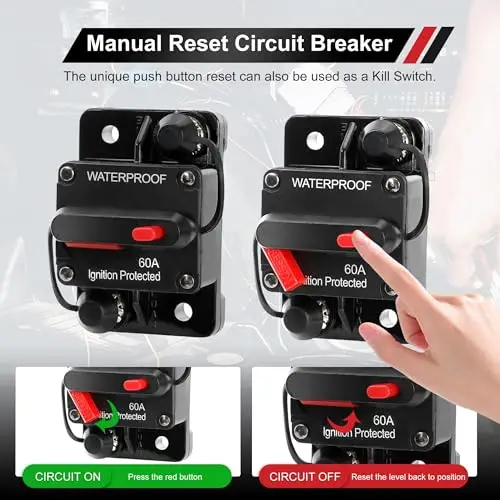 New 30A-300A Circuit Breaker 12V Trolling with Manual Reset Boat Manual Power Protect for Audio Fuse Car 48V DC Waterproof