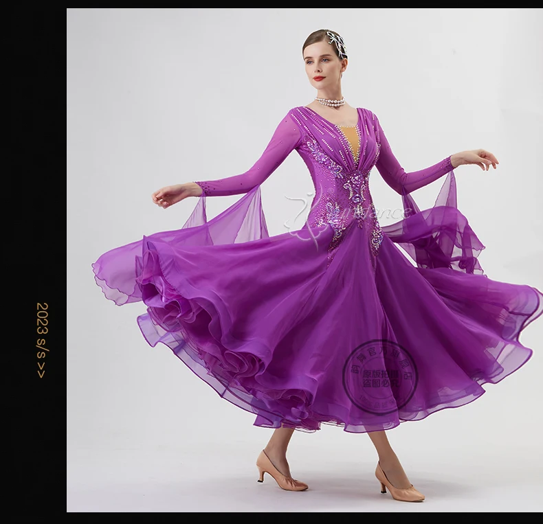 B-22284 신상 여성 모던댄스 라인스톤 컬러 다양성 드레스 볼룸 국가 표준 왈츠 대회 공연용