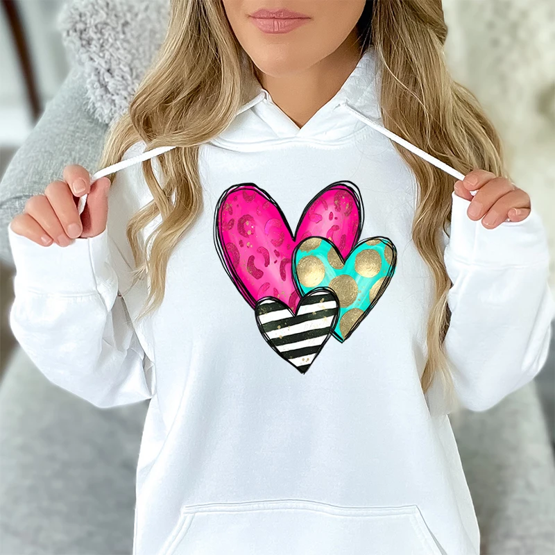 

Heart Print Winter Casual Hoodies For Women Graphic Patten Hooded Hoodies Long-sleeved Sweatshirts Fashion Ladies Pullovers