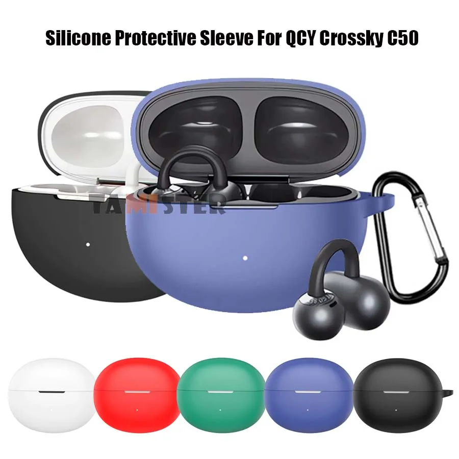 Capa protetora para qcy crossky c50 bluetooth fones de ouvido sem fio caso capa silicone escudo protetor habitação com gancho