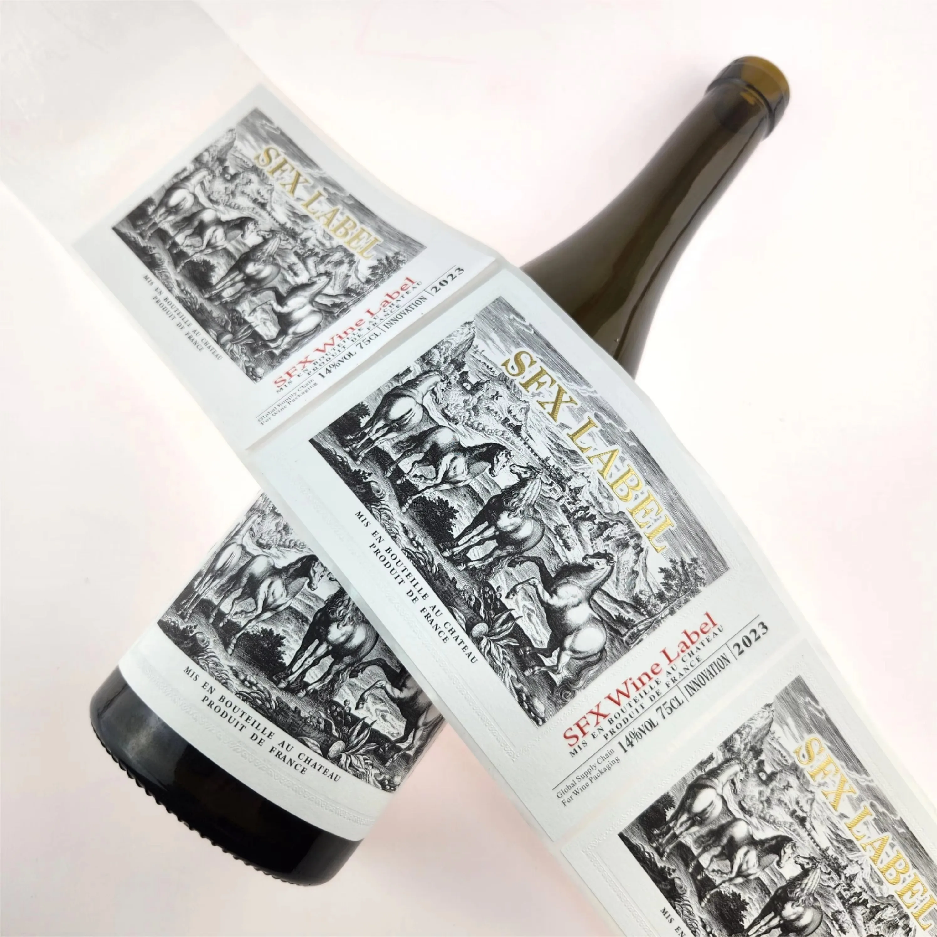 Etiqueta de vino personalizada | Estampado en relieve y lámina dorada | Papel con textura UV puntual | Etiqueta de botella de whisky