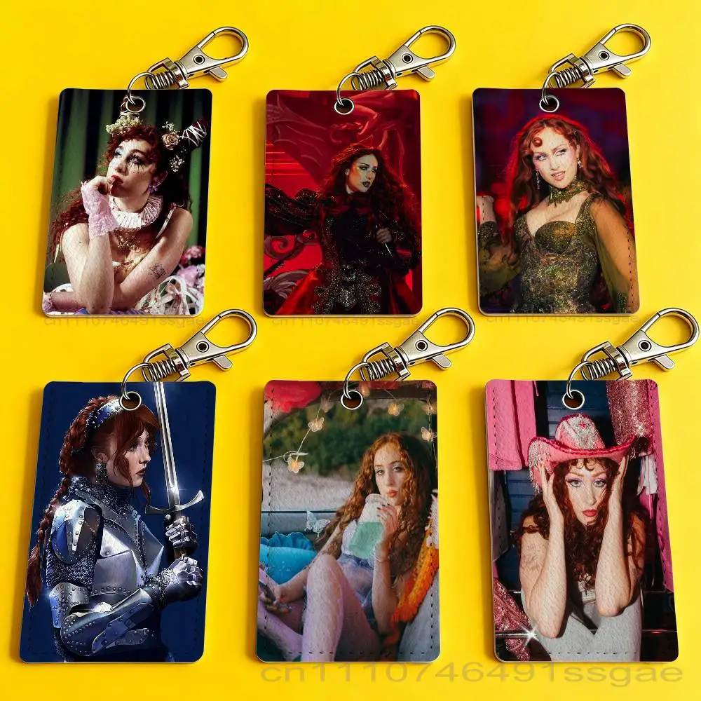 C-Chappell Singer R-Roan Rectangle Card Case Leather Card Holder Keychain Key Ring Transportation Card Case