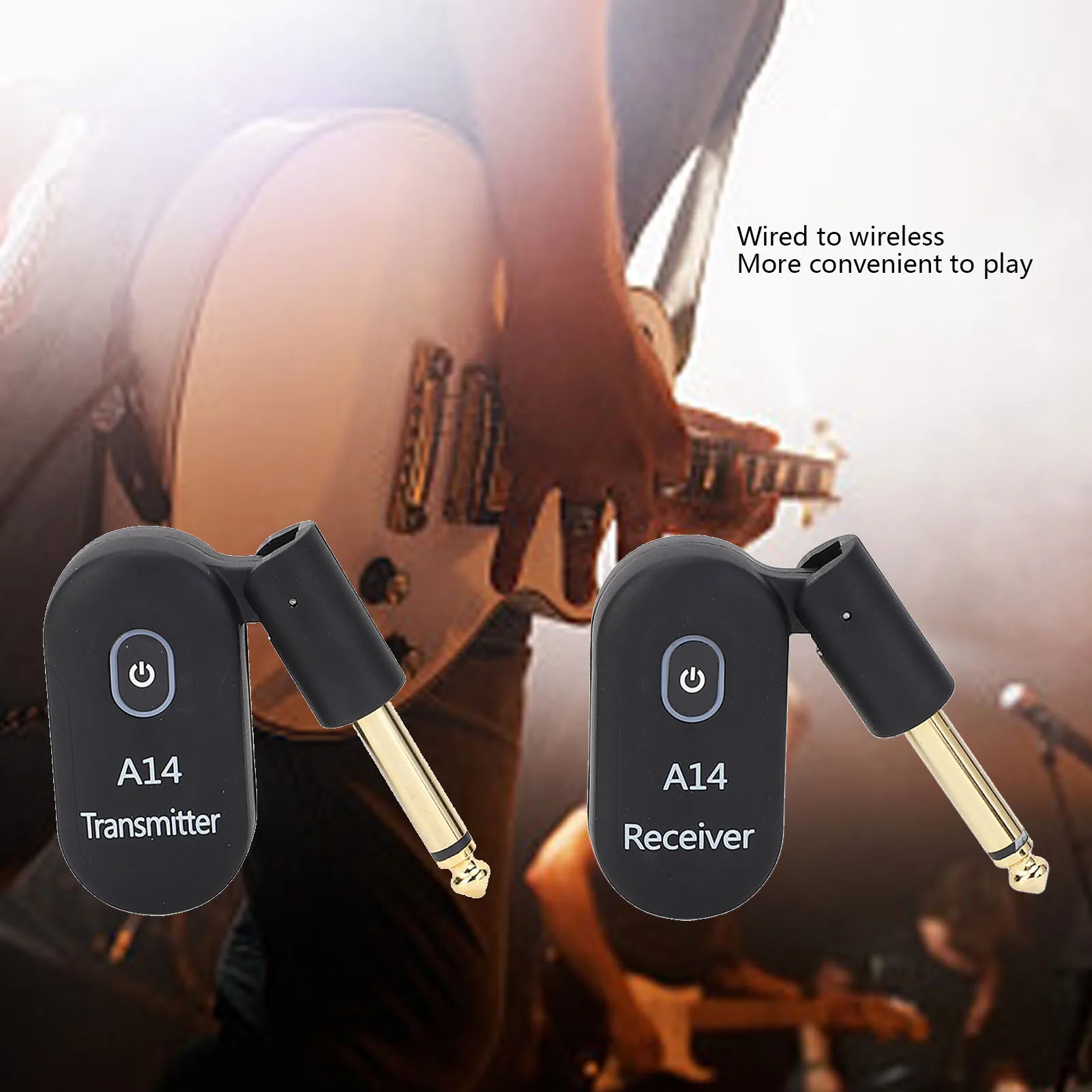 Sistema de guitarra inalámbrico, receptor transceptor eléctrico USB de 2,4 GHz, alcance de 100 pies A14 para bajo y violín con 6,35mm