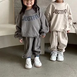 Korean  children's new autumn set stylish loose letter casual loop hoodie two-piece set  kids clothes