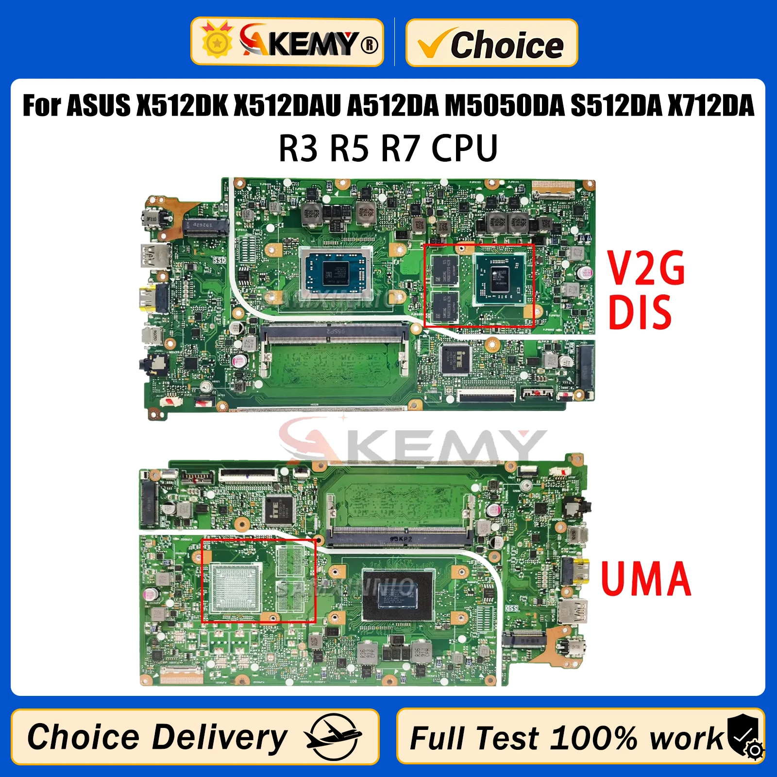 

Материнская плата Akemy X512DK для ноутбука ASUS X512DAU A512DA A512DK M5050DA S512DA X712DA X712DK, материнская плата 4 Гб RAM AMD R3 R5 R7 CPU