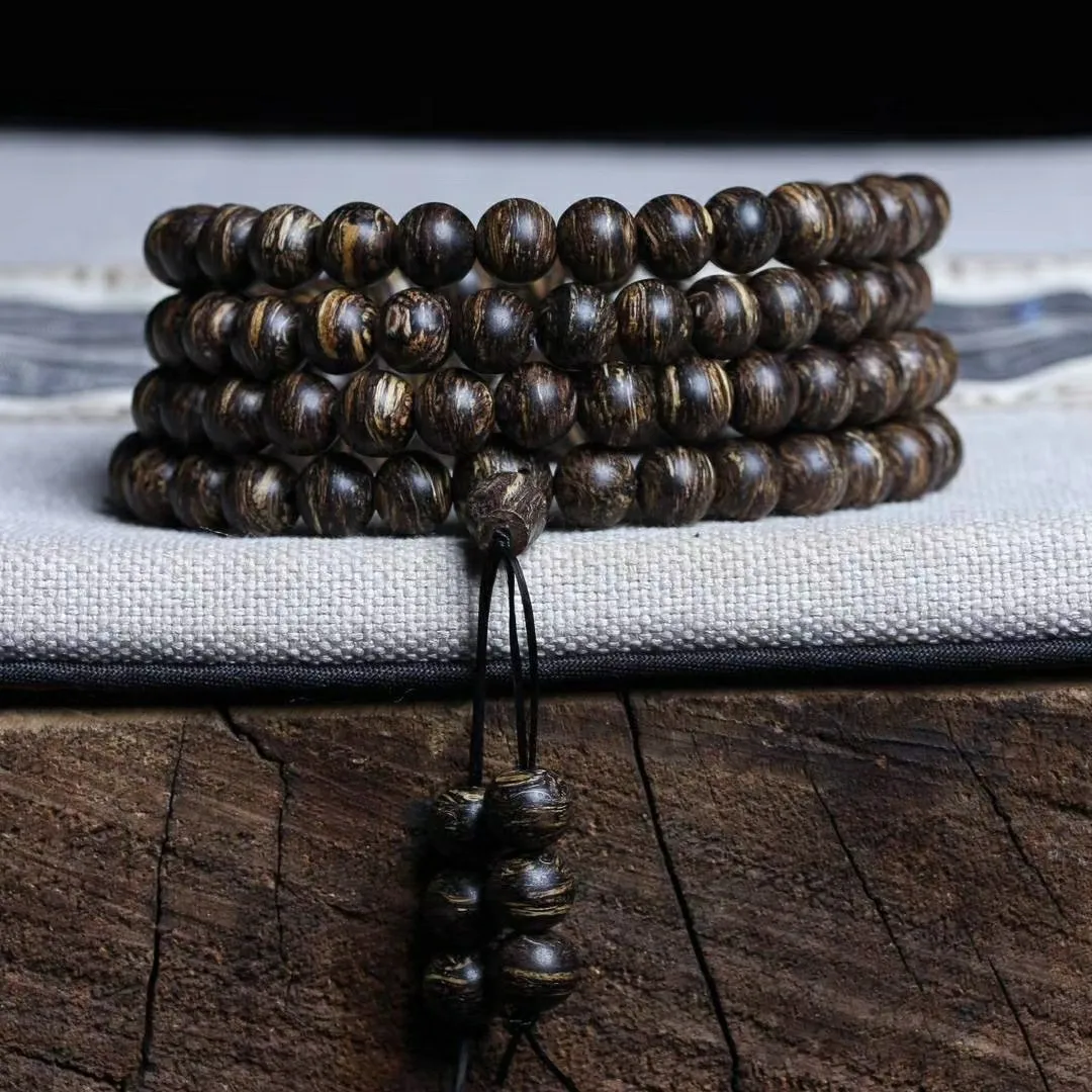 Hainan Tiger Spot Agarwood Bracelet Wooden Crafts 108 Agarwood Necklace Agarwood Buddha Beads Bracelet High end cultural toys