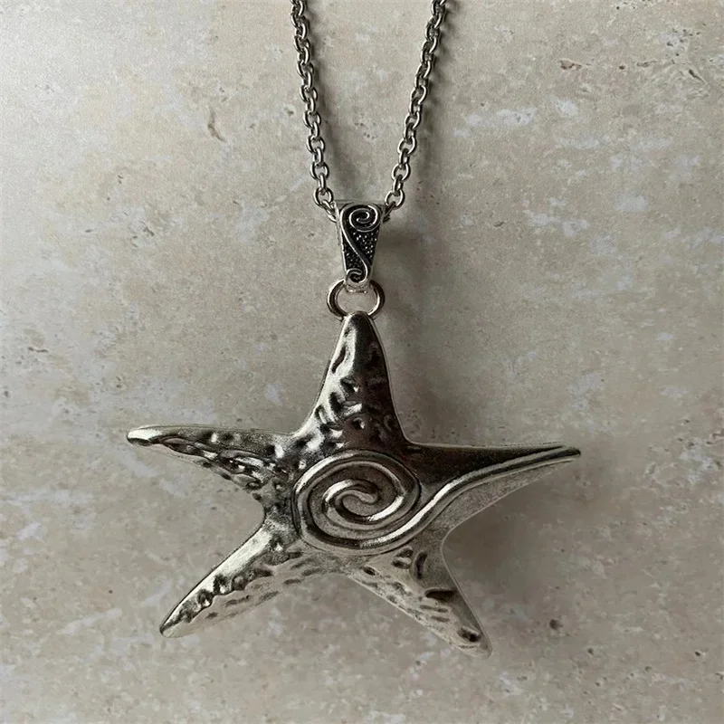 Swirl star y2k necklace, whimsigothic chunky swirly star choker, puffy 90s big large statement starfish charm necklace