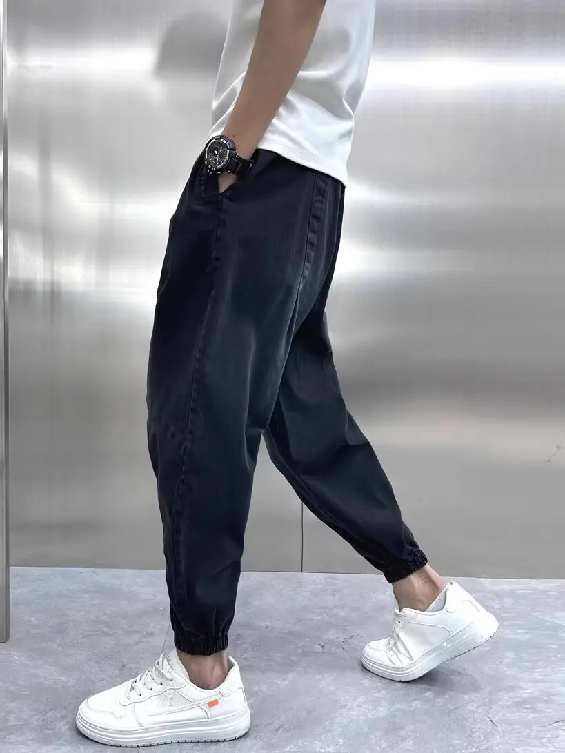 Harajuku Fashion Harem Pants Męskie dżinsy Cargo z nadrukiem Vintage Elastyczny pas Baggy Jeans Hip Hop Streetwear Odzież męska