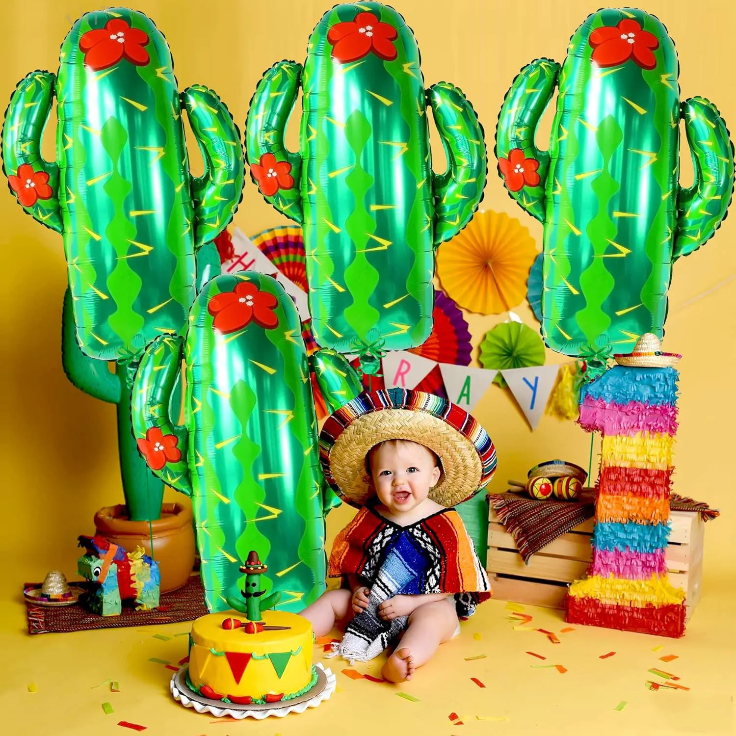 5pcs Cactus Balloon Summer Mexican Corn Cake Party Decoration Birthday Party Decoration