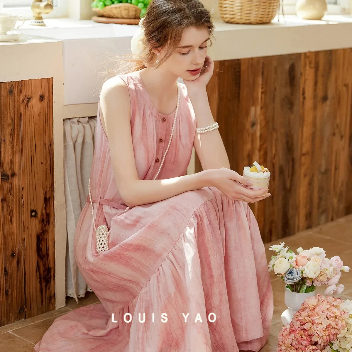 

Linen Sleeveless Dress Removable Belt Women's Dress Elegant Round Neck A-Line Long Skirt Female Clothing Summer New 2025