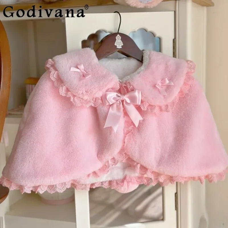 

Короткая шаль в стиле Лолиты, накидка-накидка на осень-зиму, женские теплые накидки оригинального дизайна с заячьими ушками, женские утолщенные пончо принцессы