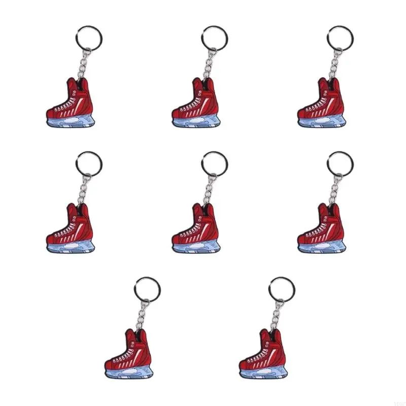 8Pcs Fashion Cartoon Ice Hockey Pendant Keychain Simple Charm Keychain Simple Bag Pendant Winter Sports Keyring for Men Women