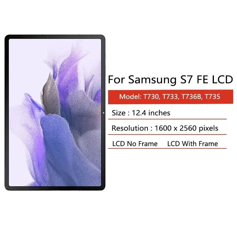 12.4”New for Samsung Tab S7 FE 5G SM-T730 T733 T735 T736B LCD Display Touch Screen Digitizer Assembly Replacement