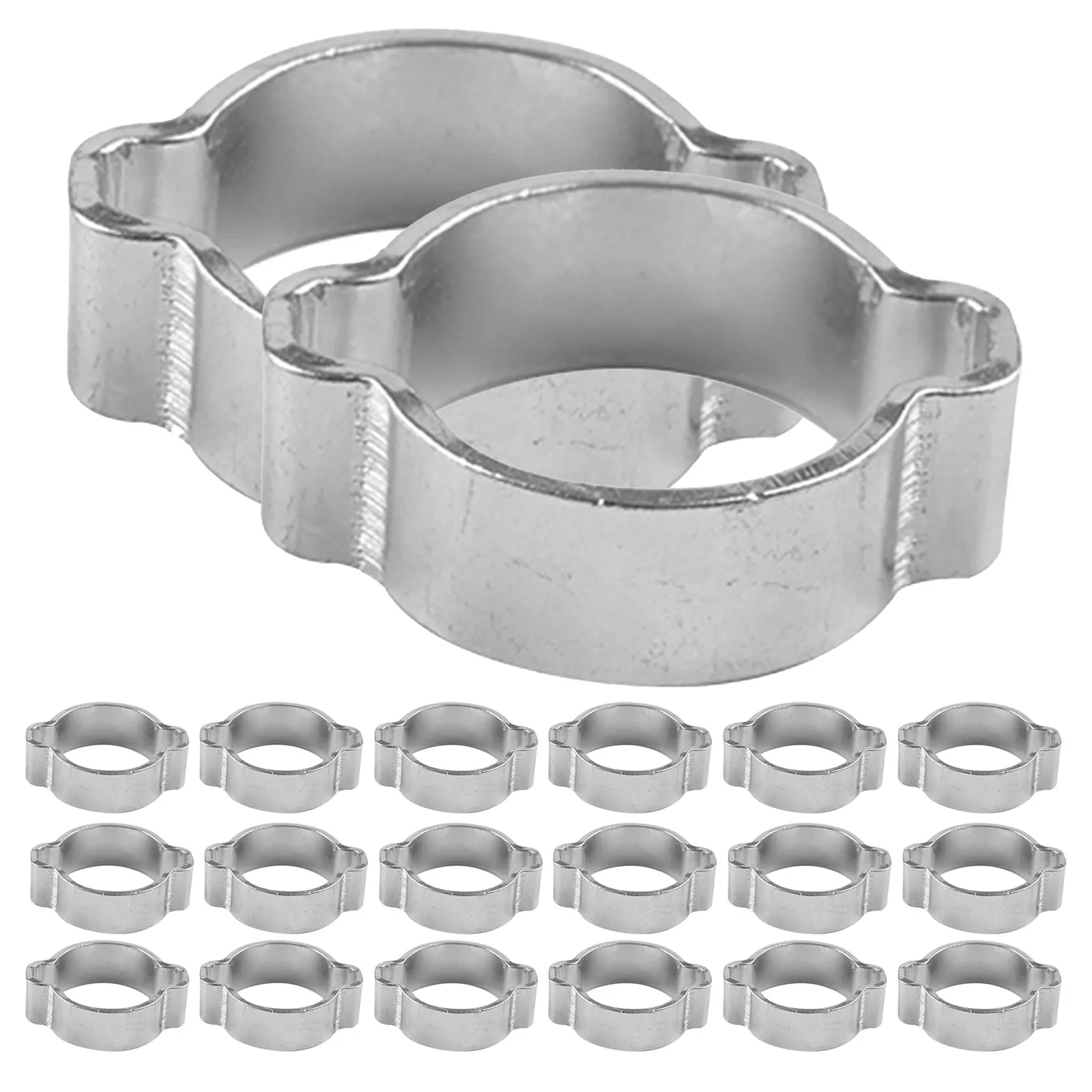20Pcs Double Ear Hose Clamp Heavy Duty Stainless Steel Pipe Crimp Rings Suitable for Automotive Plumbing Industrial Hose