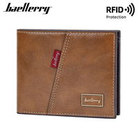 Baellerry Men's Horizontal RFID Blocking Wallet Short Vintage Genuine Leather, Multi Card Slots Flip ID Window Cash Pocket