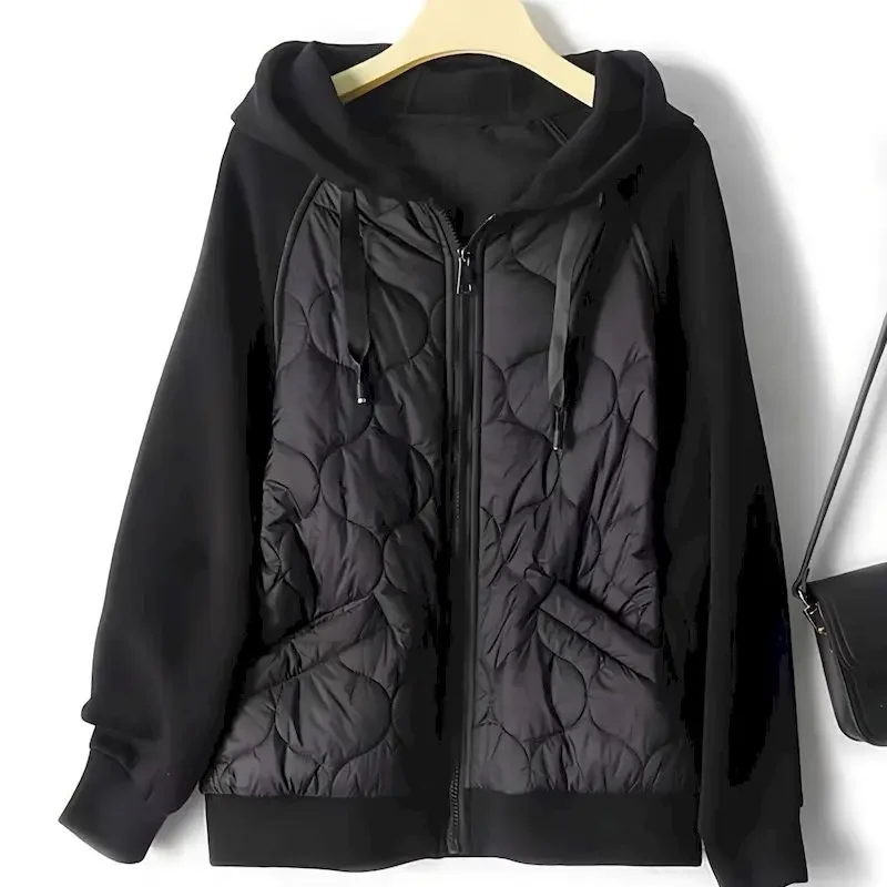 Winter Hooded Coats Women Fashion Design Patchwork Zip Up Thick Hoodies Coat Casual Loose Hooded Parkas Black Jacket Y2k Clothes