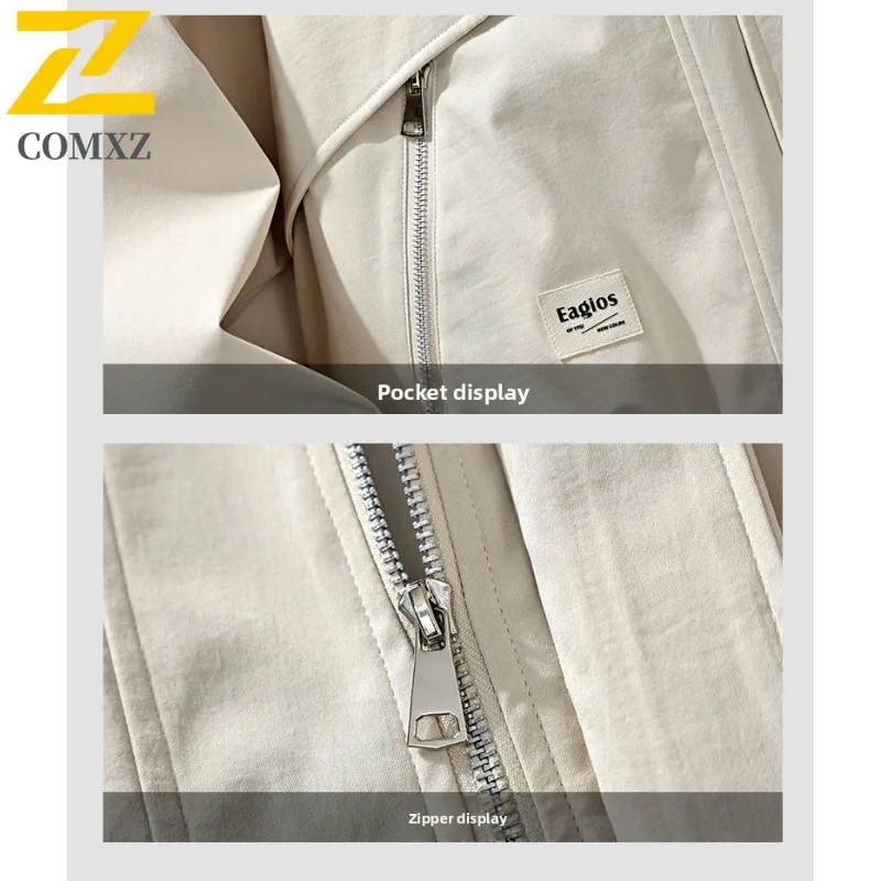 سترة رجالية كاجوال بغطاء للرأس من COMXZ للتسلق في الهواء الطلق، معطف مريح للدراجات النارية، تصميم لون نقي، سترة واقية خفيفة للربيع والخريف #6