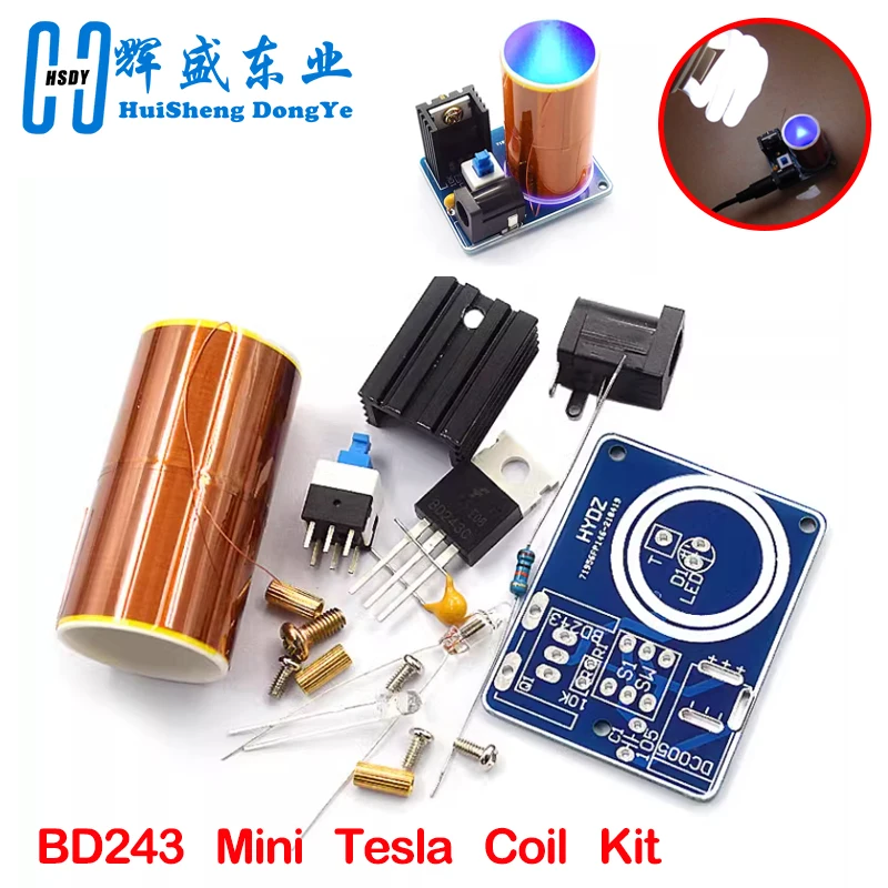 BD243 Mini Tesla Coil Kit Magic Props DIY Parts Empty Lights Technology Diy Electronics BD243C