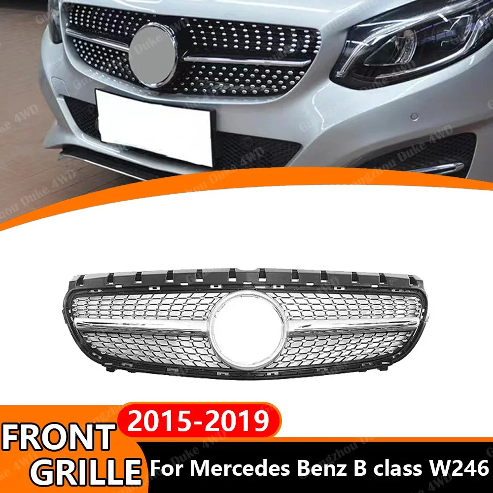 For Mercedes Benz B Class W246 2015-2019 Diamond Star Grille Front Grille GT Style Racing Grill Replacement Tuning Body Kit