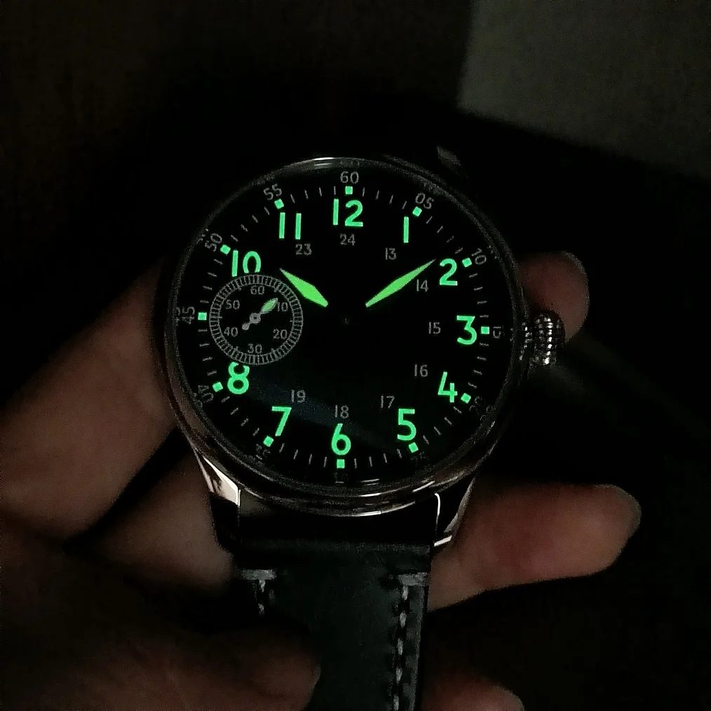 44mm Mechanical Hand Wind Men\'s watch green dial green number Green luminous Sapphire crystal ST3600 movement