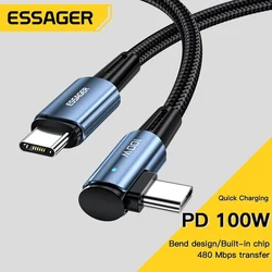 Essager 100W USB tip C USB C kablosu 90 derece açı için iPad MacBook Pro Xiaomi Samsung Huawei hızlı şarj tip-c tarih tel