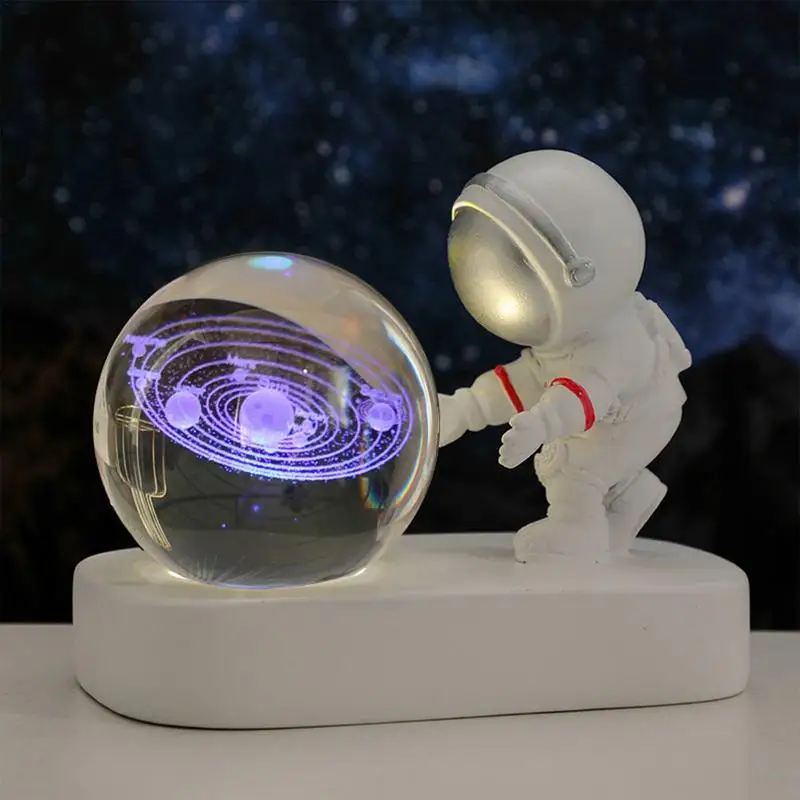 Crystal Ball Night Light 3D Carved Crystal Ball Night Light Creative Astronaut Scuplture USB Rechargeable Crystal Globe With LED