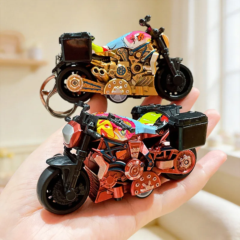 Cartoon Reel Graffiti Gravity Motorcycle Keychain Creative Motorcycle Backpack Accessory Riding Enthusiast Decoration Keyring